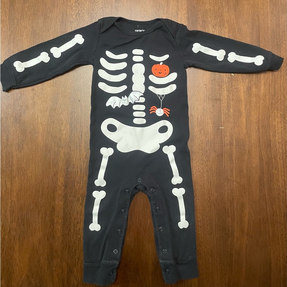 Carter's Black Skeleton Romper with Halloween Accents